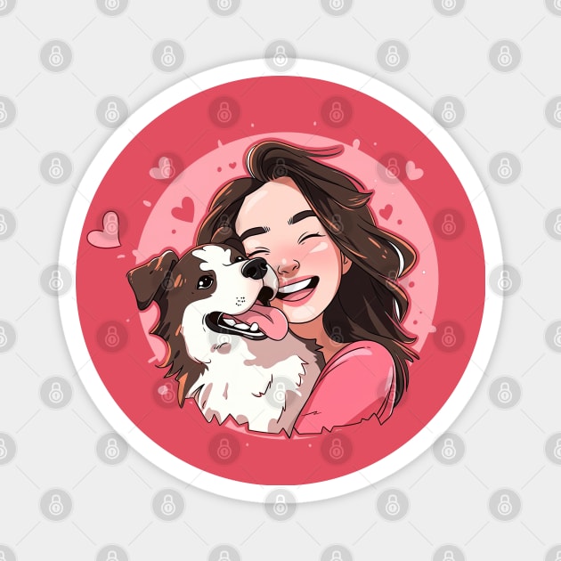 Just a girl with her dog border collie Magnet by Sara-Design2